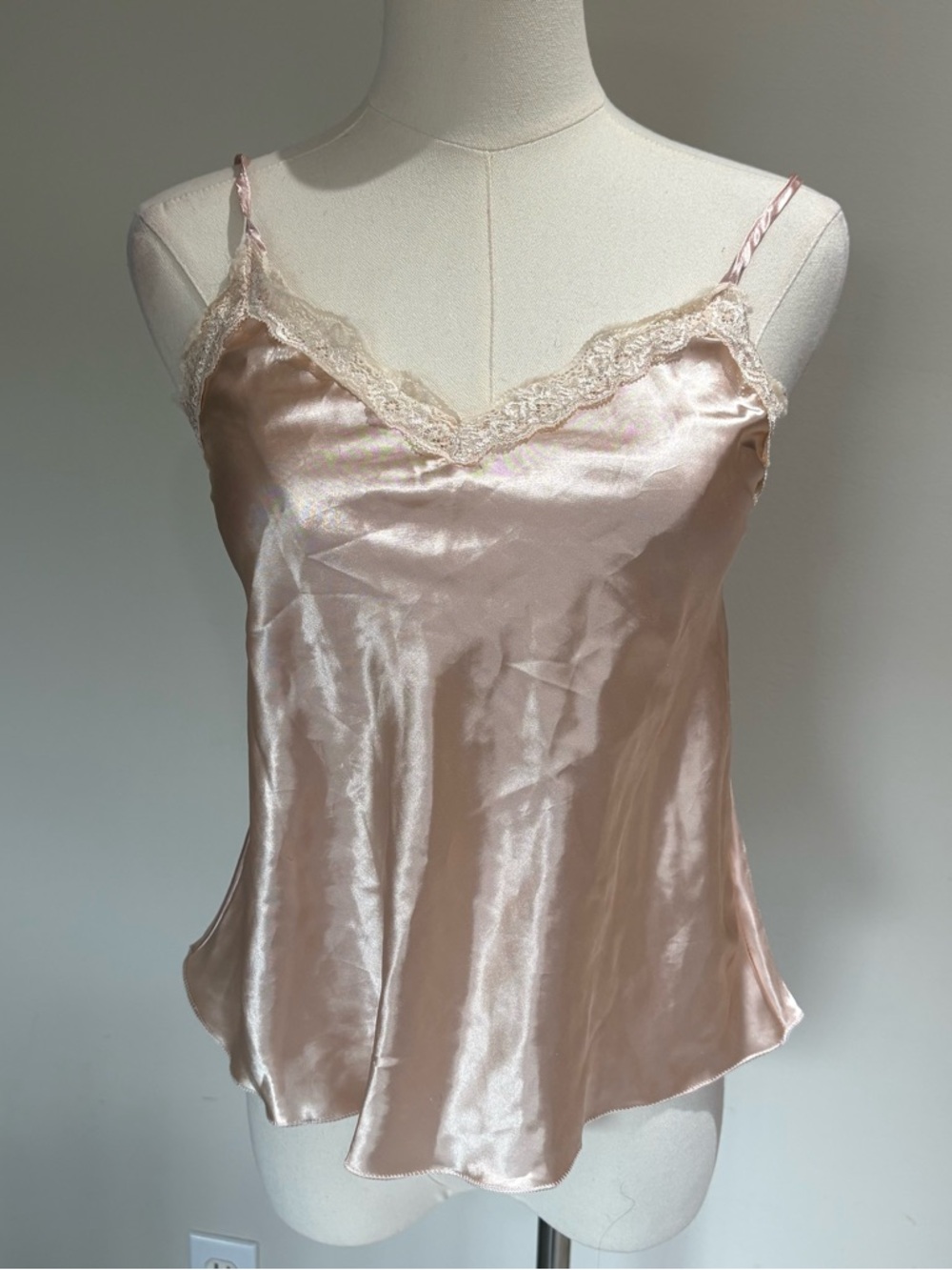 Vtg Pink satin lingerie tank top Sz M